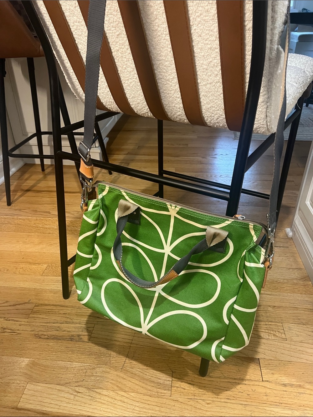 Orla Kiely Green and White Crossbody Canvas Bag